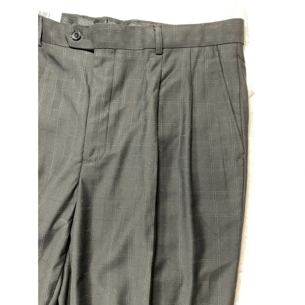 Pleated Pants Enrico Bertucci Mens 38X32 Black‎ Cuffed Trousers Windowpane New